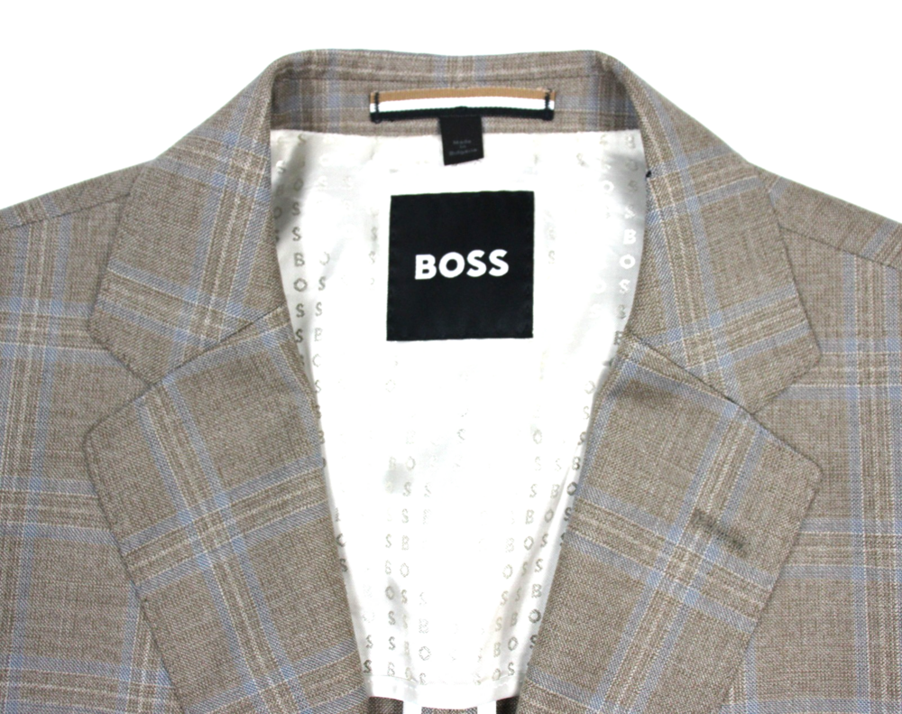 Hugo Boss H-Hutson-233 Blazer Mens 4 R Sand Blue Plaid Wool Slim Fit Sport Coat - Picture 4 of 11